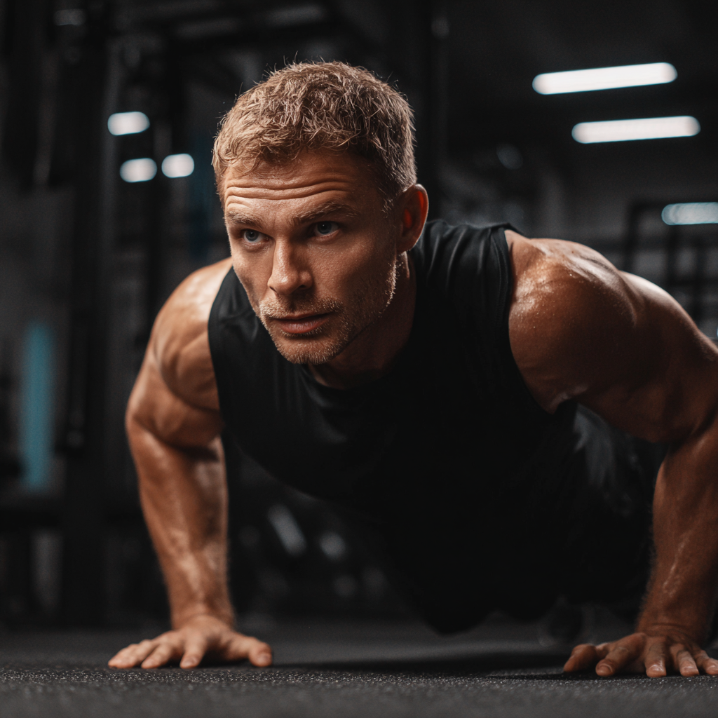 Сильний чоловік тренується